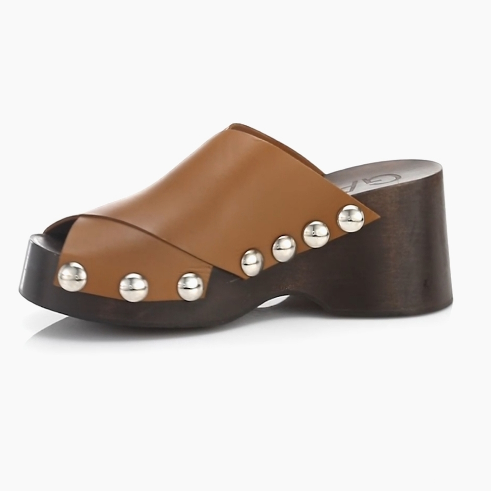 Final Price Ganni Retro Leather Platform Clogs Mules Sandal Tigers Eye MSRP $575 - Picture 5 of 17